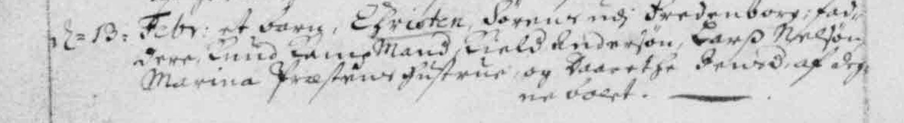 Jerslev baptism register, 13 February 1698: Christen, Søren’s child at Fredenborg