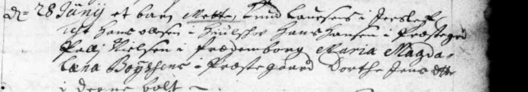 Jerslev baptism register, 28 June 1704, godparent Palle Nielsen of Fredenborg